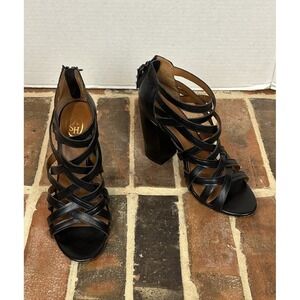 ASH Excelsior Black Leather High Heel Sandals Strappy Cage Open Toe Women 9.5